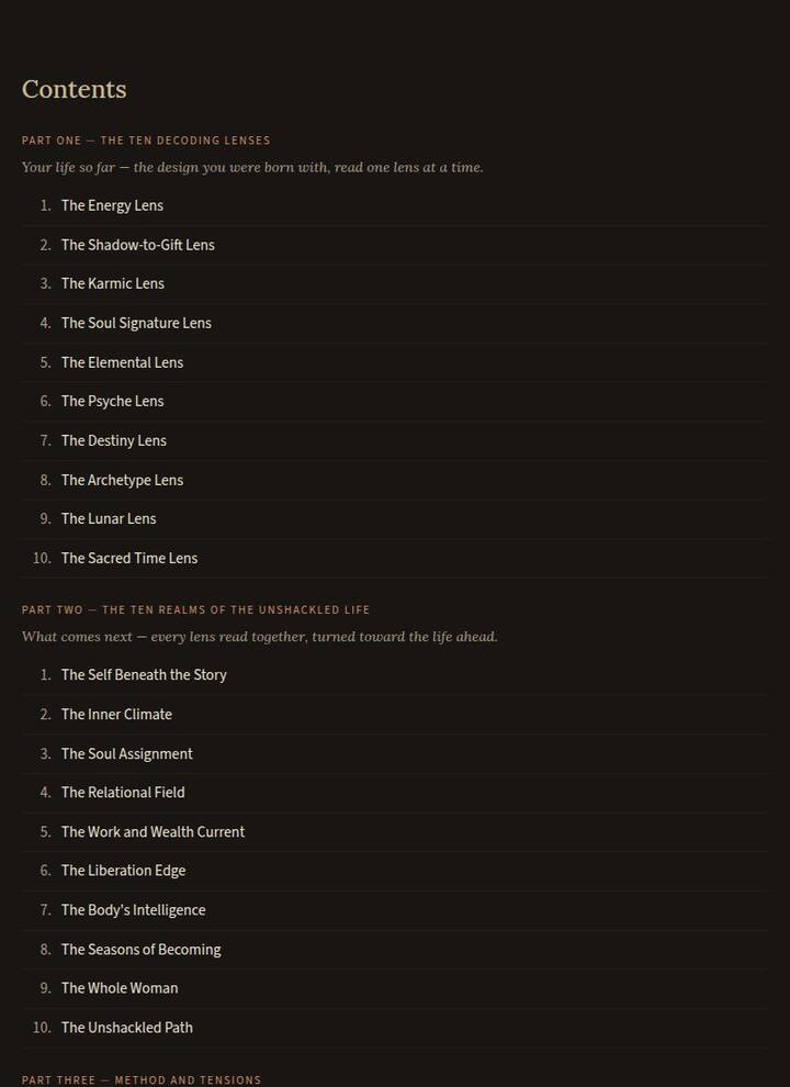 The Atlas table of contents: the deeper sections by theme